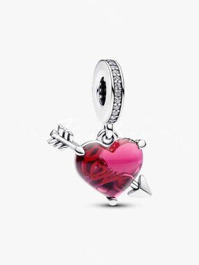 Pandora Red Heart & Arrow Murano Glass Dangle Charm